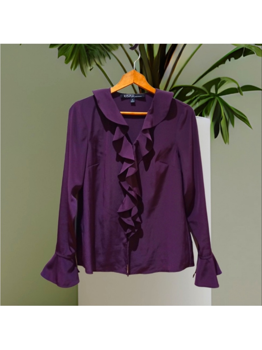 Kasper Deep Purple Ruffle-Front Blouse - Picture 4 of 7